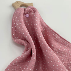 Schmusetuch mit Beißtierchen Spatz Rosa, Weiß Gepunktet 30 x 30 cm